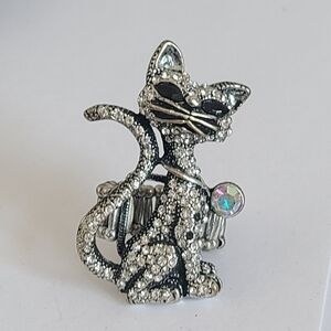 Bold Rhinestone Chunky Maximalist Cat Pet Jewellery Costume Party Stretchy Ring